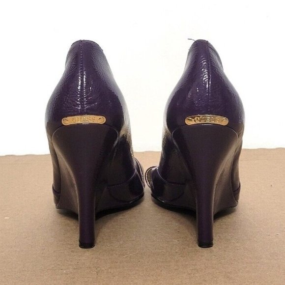 Guess Purple Patent Leather Wedge Shoes Womens Size 8.5 Peep Toe Heels - Picture 3 of 12